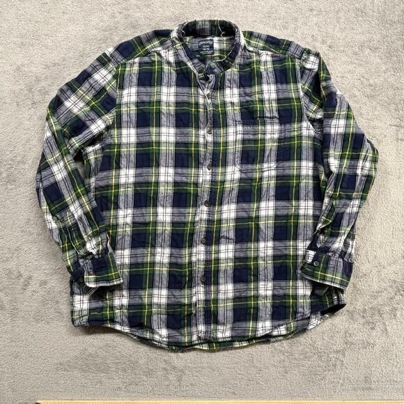 Faded Glory Button Up Shirt Mens Extra Large Plaid Green Blue Long Sleeve - Picture 1 of 5